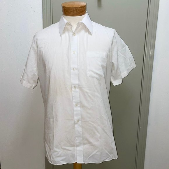 Gerald Austin  - Men's White Short-Sleeve Shirt Size 17 Good Condition - Picture 1 of 7